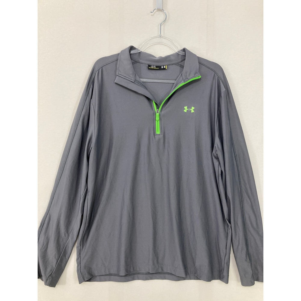 Under Armour 1/4 Zip Pullover Large Gray Lime Green Athletic Performance Shirt